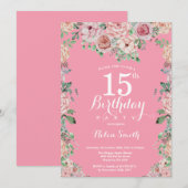 Floral Pink Peonies 15e anniversaire Invitation (Devant / Derrière)