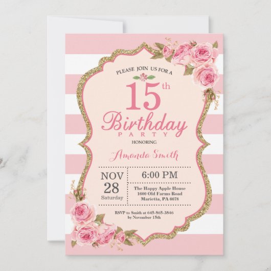 Floral Pink Peonies 15e anniversaire Invitation à  (Devant)