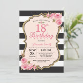 Floral Pink Peonies 18th Birthday Party Invitation Kaart (Staand voorkant)