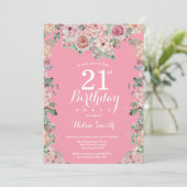 Floral Pink Peonies 21ème anniversaire Invitation (Debout devant)