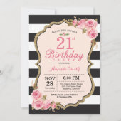 Floral Pink Peonies 21st Birthday Party Invitation Kaart (Voorkant)