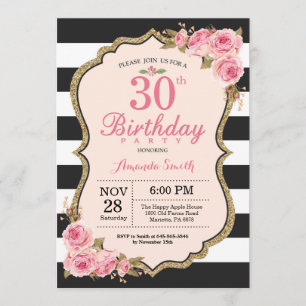 Floral Pink Peonies 30e anniversaire Invitation à 
