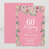Floral Pink Peonies 60e anniversaire Invitation (Devant / Derrière)