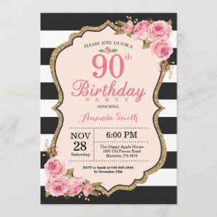 Floral Pink Peonies 90e anniversaire Invitation à 
