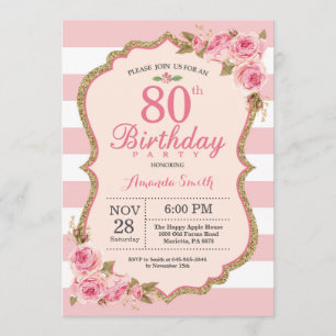 Floral Pink Peonies Invitation à la fête du 80e an