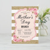 Floral Pink Peonies Moederdag Brunch Uitnodiging (Staand voorkant)