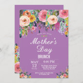Floral Pink Peonies Moederdag Brunch Uitnodiging (Voorkant / Achterkant)
