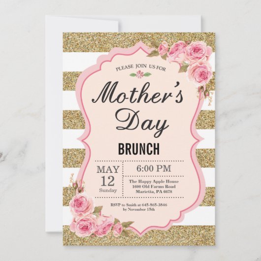 Floral Pink Peonies Mothers Day Brunch Invitation (Devant)