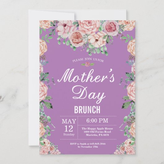 Floral Pink Peonies Mothers Day Brunch Invitation (Devant)