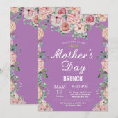 Floral Pink Peonies Mothers Day Brunch Invitation (Devant / Derrière)