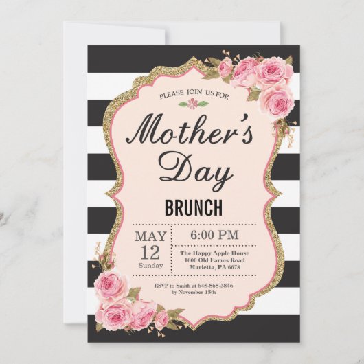 Floral Pink Peonies Mothers Day Brunch Invitation (Devant)
