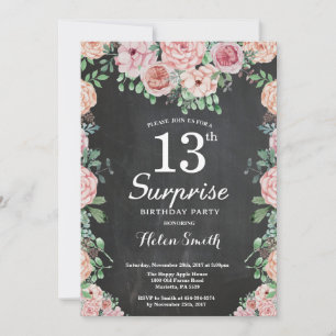 Floral Pink Peonies Surprise 13th Birthday Kaart