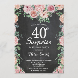 Floral Pink Peonies Surprise 40th Birthday Kaart