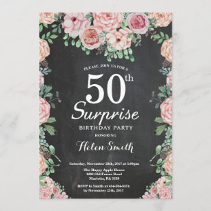 Floral Pink Peonies Surprise 50th Birthday Kaart