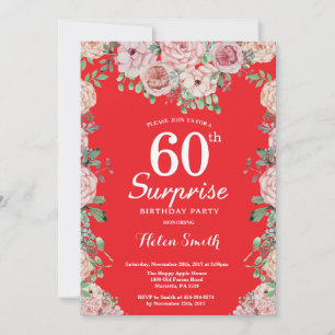 Floral Pink Peonies Surprise 60th Birthday Red Kaart