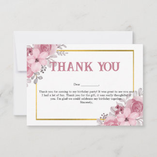 Floral Pink Quinceanera Birthday Hartelijk dank Bedankkaart