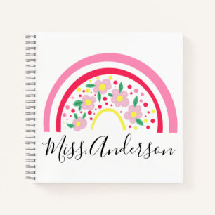 Floral Pink Rainbow Personalized Teacher Gift Notitieboek