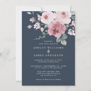 Floral Pink Rose Burgundy Dark Blue Kaart