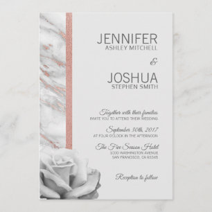 Floral Pink Rose Gold Foil Marble Gray Weddenschap Kaart