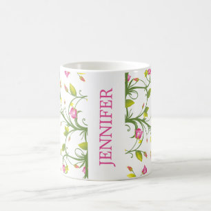 Floral Pink Rose Vine Navy Elegant gepersonaliseer Koffiemok