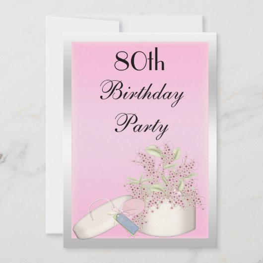 Floral Pink & Silver 80th Birthday Kaart (Voorkant)