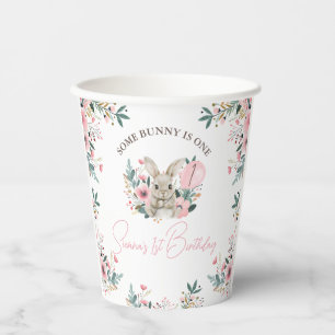 Floral Pink Some Bunny wordt een 1e verjaardag Papieren Bekers