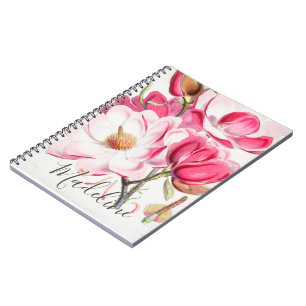 Floral Pink Spring Color Feminine Elegant Monogram Notitieboek