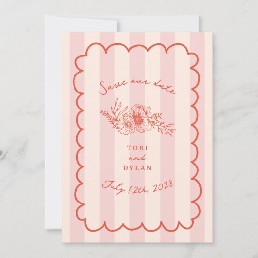 Floral Pink Stripe Botanical Save The Date (Voorkant)