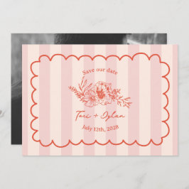 Floral Pink Stripe Botanical Save The Date Foto