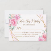 Floral Pink Wedding RSVP Kaartje (Voorkant)