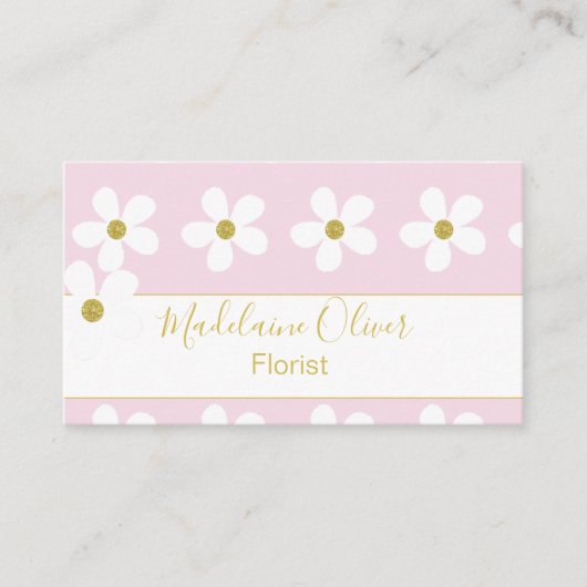 Floral Pink White Daisy Florist Professional Visitekaartje (Voorkant)
