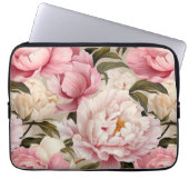 Floral Pink White Peony Flowers Feminine Designer Laptop Sleeve (Voorkant)