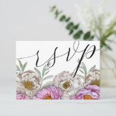 Floral Pink & White Waterverf Wedding RSVP (Staand voorkant)