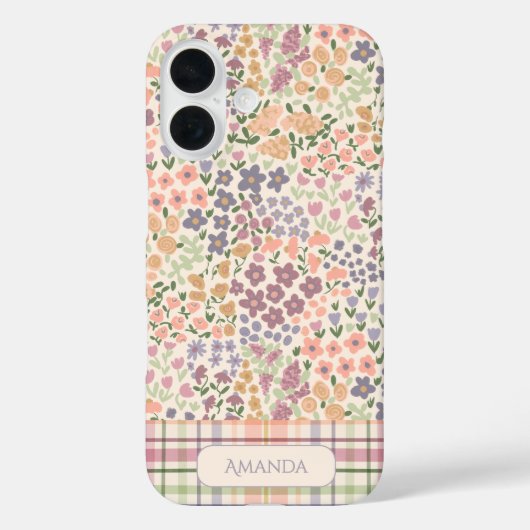Floral & Plaid Personalized Name Phone Case (Achterkant)