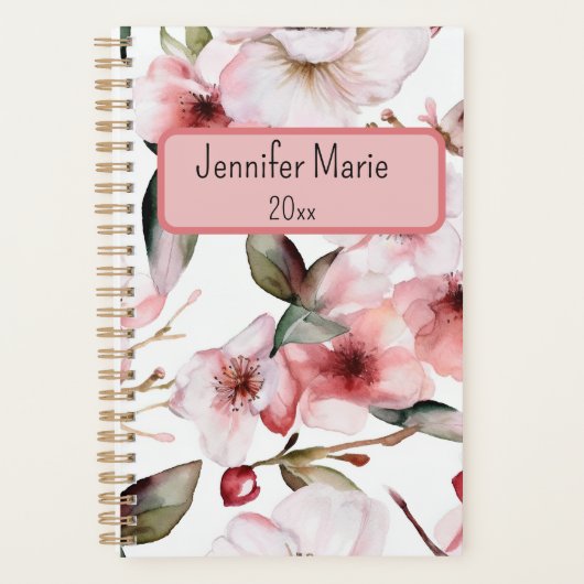 Floral Planner Personnaliser avec nom, année (Devant)