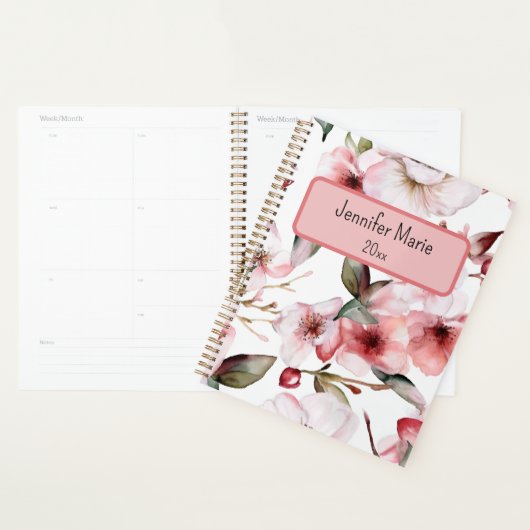 Floral Planner Personnaliser avec nom, année (Devant avec enveloppe)