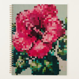 Floral planner with pink pixel hibiscus