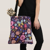 Floral & Plum Name Tote Bag (De près)