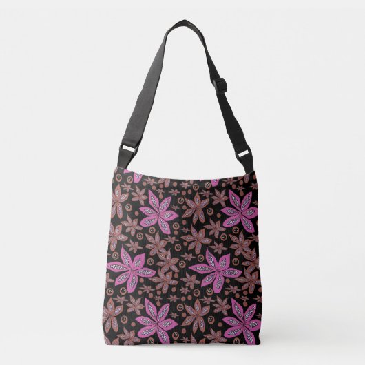 Floral Pods Brown & Fuchsia on Black Tas (Voorkant)