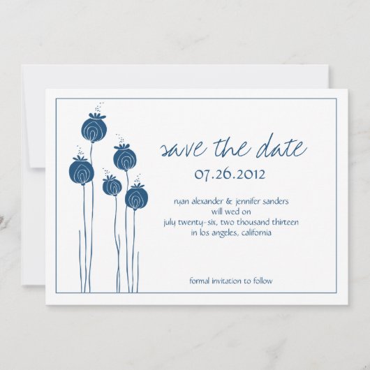 Floral Pods Navy Save the Date (Voorkant)