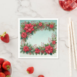 Floral Poinsettia Frosty Pine Border Découpage Servet