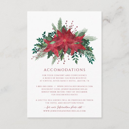 Floral Poinsettia kerstbruiloft Informatiekaartje (Voorkant)
