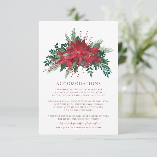 Floral Poinsettia kerstbruiloft Informatiekaartje (Staand voorkant)