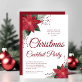 Floral Poinsettia Script-kerstcocktail Kaart