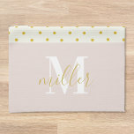 Floral Pois Nom de famille Cuisine Serviette à mai<br><div class="desc">Serviette de cuisine personnalisée avec nom de famille de calligraphie personnalisée et monogramme avec élégante aquarelle fleurie sur un motif pois beige.</div>