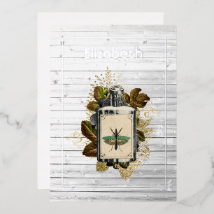 Floral Poison Lotion Halloween Gothic Witch Wood Folie Uitnodiging