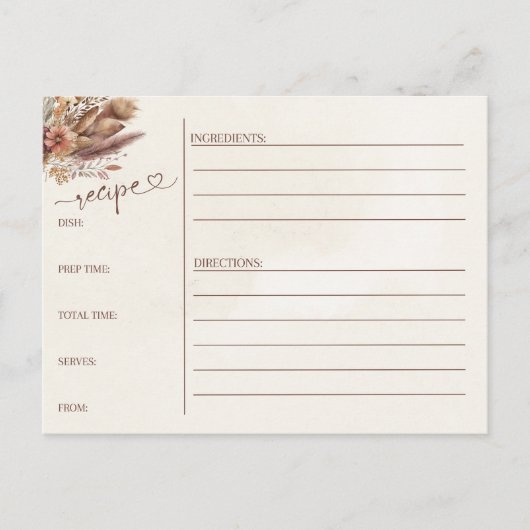 floral Pompas grass boho vrijgezellenfeest receptk Briefkaart (Voorkant)