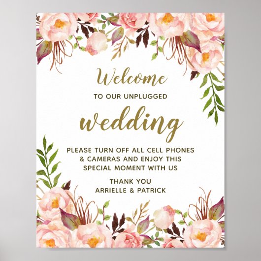  Floral Pony Pink Unplugged Wedding Sign Poster (Voorkant)