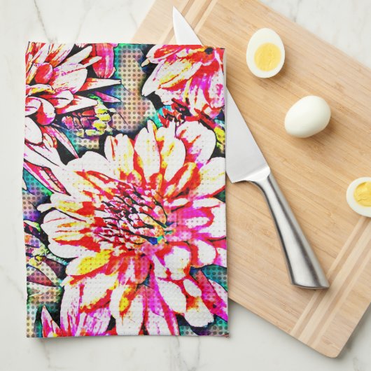 Floral Pop Art Pink Kitchen Towel Theedoek (Quarter Fold)