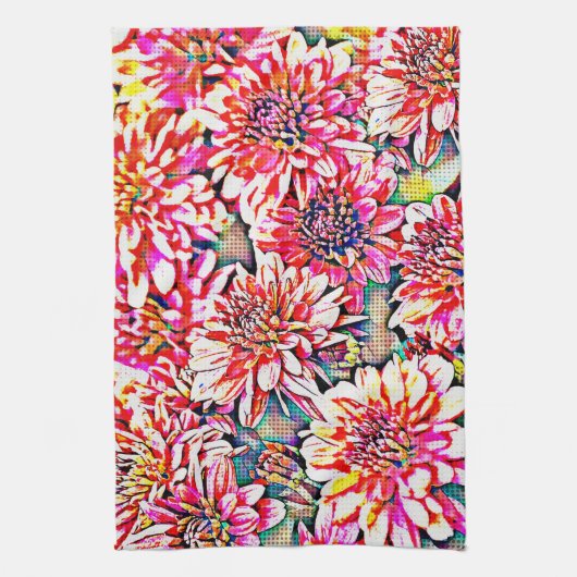 Floral Pop Art Pink Kitchen Towel Theedoek (Verticaal)